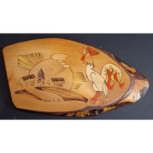 Vintage USSR Russian Hand-Carved Wooden Wall Plaque Live Edge 'Morning'